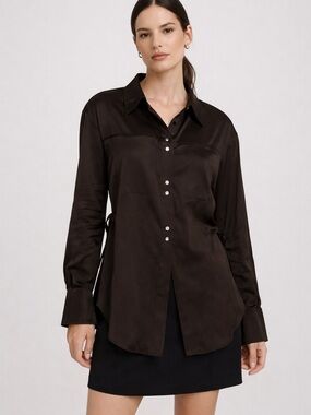BANANA REPUBLIC Stretch Satin Cinch Tie Back Shirt Small Black